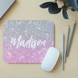 Ombre Pink Silber Glitter Calligraphy Name Mousepad