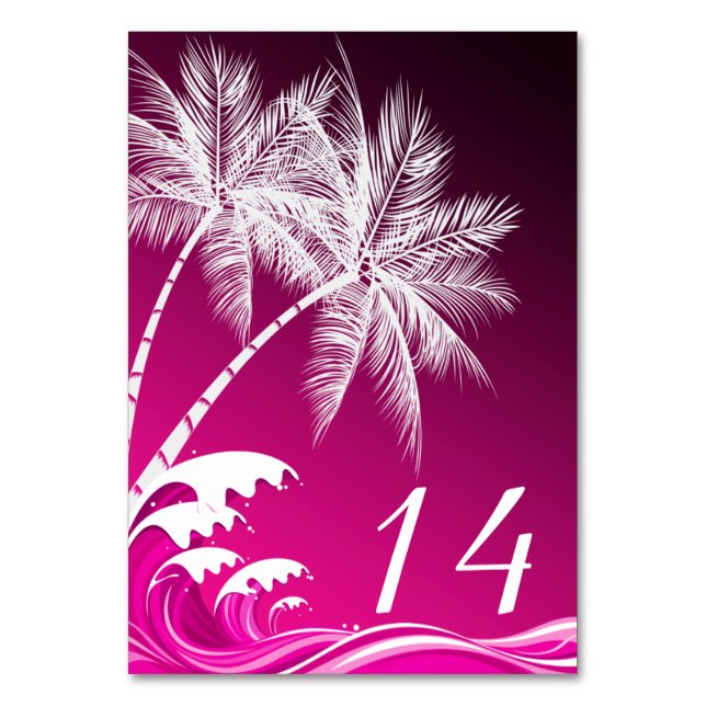 OMBRÉ PINK TROPICAL PALMS Table Card Tischnummer (Vorderseite)