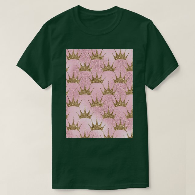 Ombre Pink und Gold Mermaid Glitzer Gold Crowns T-Shirt (Design vorne)