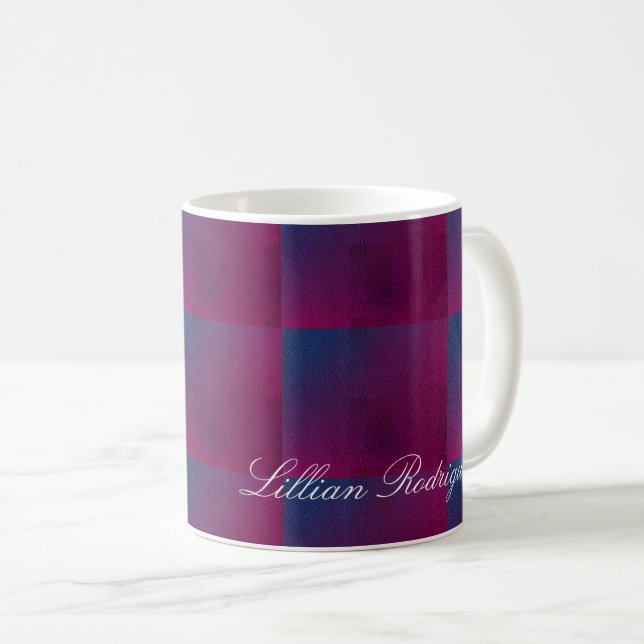 Ombre Pink und Violet Gradient Tile Muster Kaffeetasse (VorderseiteRechts)
