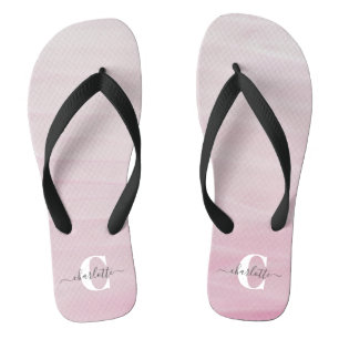 Ombre Pink Wasserfarbe Mit Monogramm Name Flip Flops