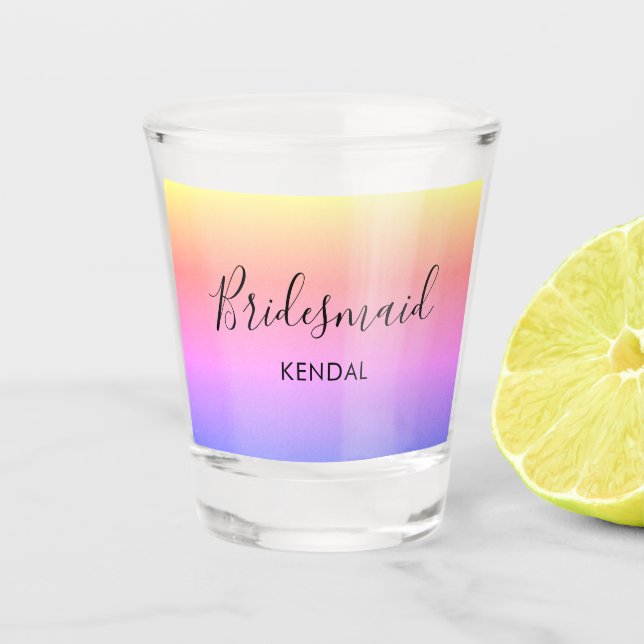 Ombre Rainbow Bridesmaid Personalisiert Schnapsglas (Vorderseite)