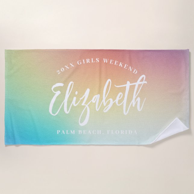 Ombre Rainbow Girls Weekend Personalisiert Name Strandtuch (Vorderseite)