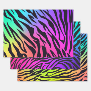 Ombre Rainbow Tiger Print Geschenkpapier Set