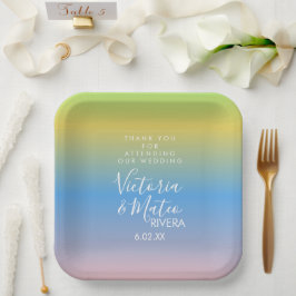 Ombre Rainbow Yellow Blue Pink Wedding Vielen Dank Pappteller