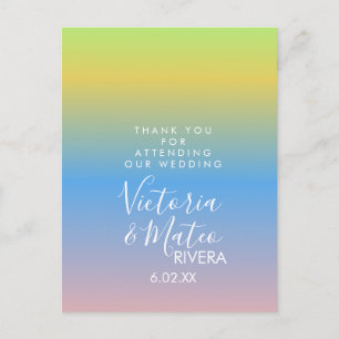 Ombre Rainbow Yellow Blue Pink Wedding Vielen Dank Postkarte
