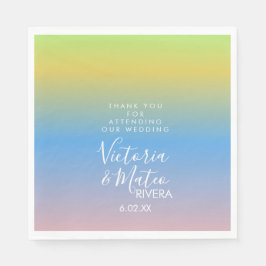 Ombre Rainbow Yellow Blue Pink Wedding Vielen Dank Serviette