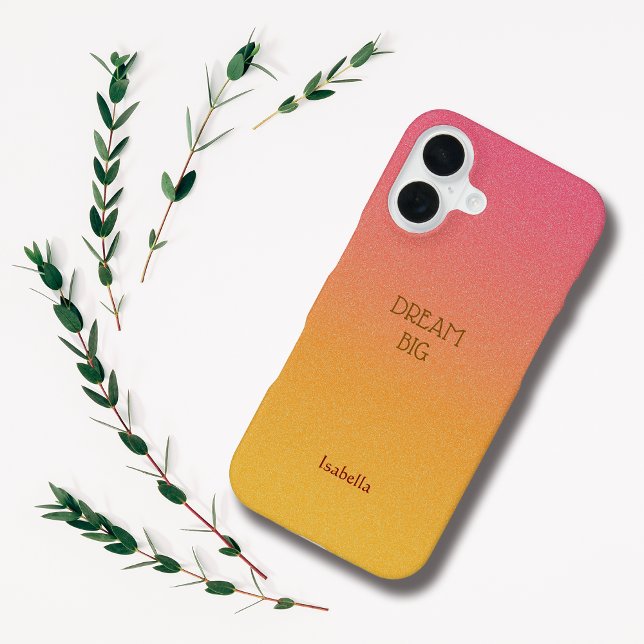 Ombre Red Personalize Quote & Name iPhone Fall 16 Hülle (Von Creator hochgeladen)