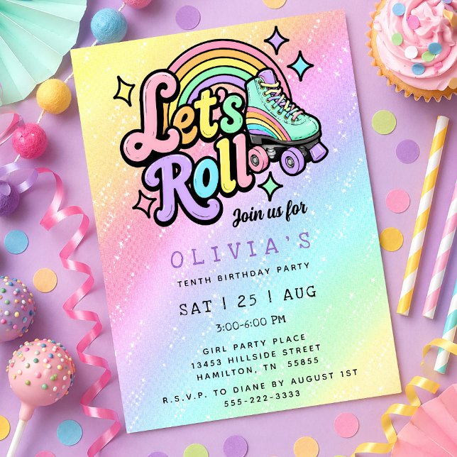 Ombre Retro Rollschuh Geburtstagsfeier Einladung (Ombre Retro Roller Skate Birthday Party Invitation)