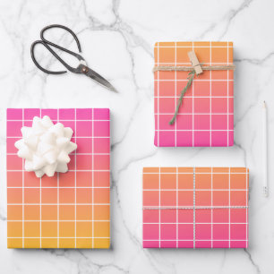 Ombre rosa Gelborange-Gittermuster  Geschenkpapier Set