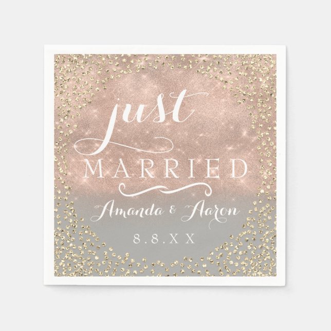 Ombre Rose Gold Confetti Wedding Just Married Serviette (Vorderseite)