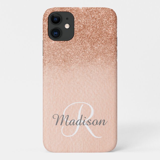Ombre Rose Gold Glitzer Fading Monogram Case-Mate iPhone Hülle (Rückseite)
