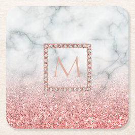 ombre Rose gold monogramm auf Marmorstein Rechteckiger Pappuntersetzer