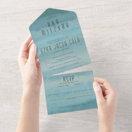 Ombre Sea Blue Elegante CUSTOM BAT BAR MITZVAH All In One Einladung
