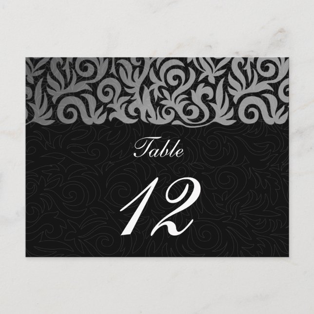Ombre Silber und Schwarz Swirling Border Wedding Postkarte (Vorderseite)