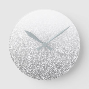 Ombre Silver Funkelnd White White Gray Minimal Runde Wanduhr