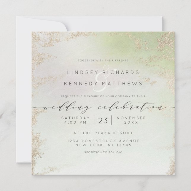 Ombre Spring Green Gold Foil Chic Wedding Square Einladung (Vorderseite)