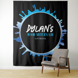Ombre Spritzer Blue Bar Mitzvah Foto-Op Hintergrun Wandteppich