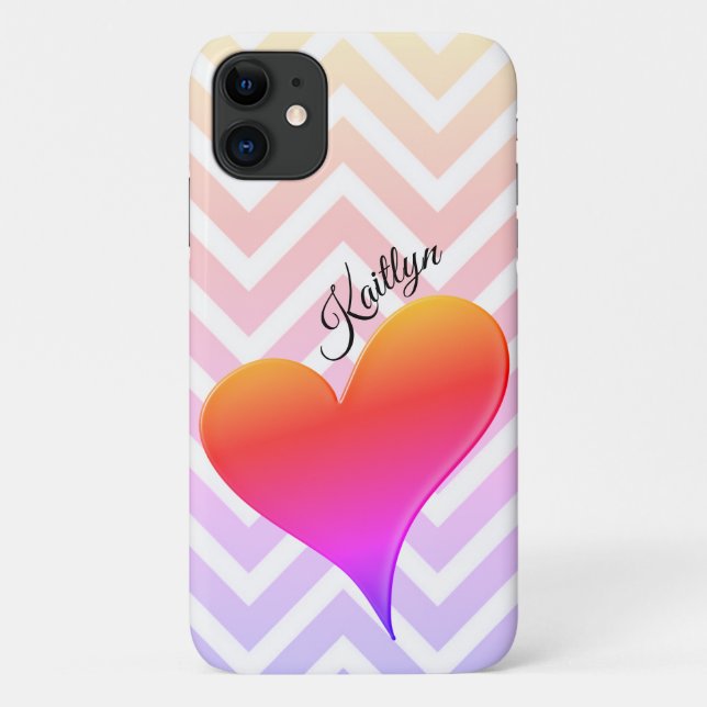 Ombre Sunset Heart on Zickzack Strip Phone Case (Rückseite)