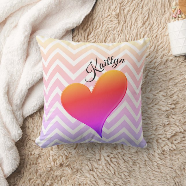 Ombre Sunset Heart on Zickzack Strip Throw Kissen (Decke)
