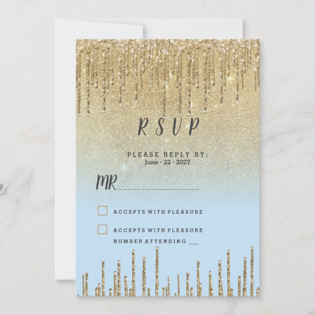 Ombre teal gold glitter drips script RSVP  Einladung (Vorderseite)