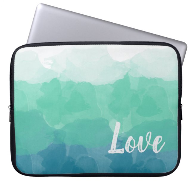 Ombre Türkis Blau und Neo Mint Liebe Gradient Laptopschutzhülle (Vorderseite)