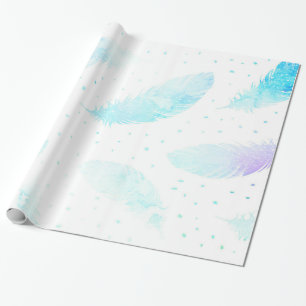 *~* Ombre Türkise Blue Magenta Feathers on White Geschenkpapier
