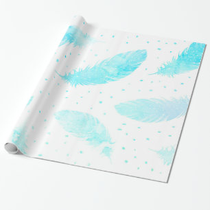 *~* Ombre Türkise Feathers Dots on White Geschenkpapier