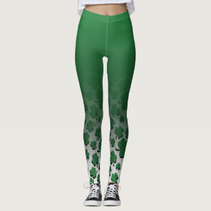 Ombre u. Grün über schwarzem Kleeblatt-Muster au Leggings