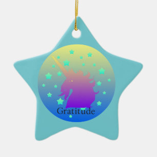 "Ombre unicorn mit Wort Dankbarkeit" Ornament. Keramikornament