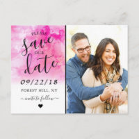 Ombre Wasserfarbe Save the Date Postkarte - Rosa