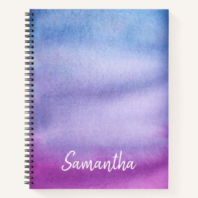 Ombre Watercolor Individuelle Name Lila/Blue Noteb Notizbuch (Vorderseite)