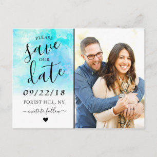 Ombre Watercolor Save the Date Postcard - Blau Ankündigungspostkarte