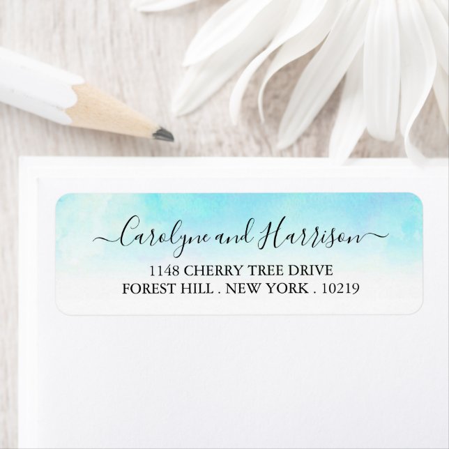 Ombre Watercolor Wedding Labels - Blau (Insitu)