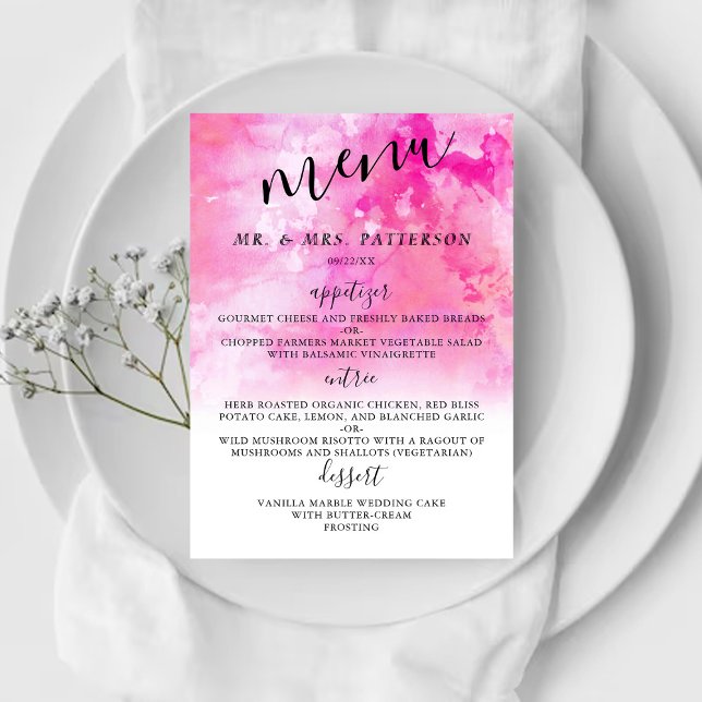 Ombre Watercolor Wedding Menu Cards - Rosa Menükarte (Von Creator hochgeladen)