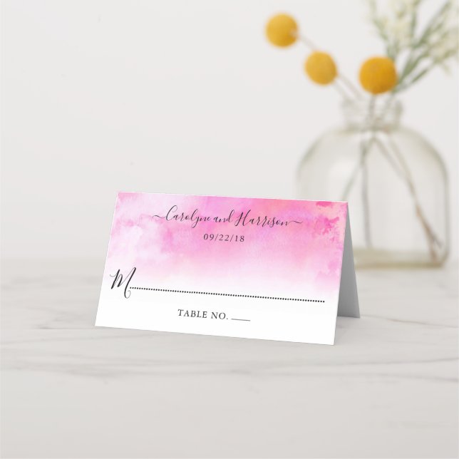 Ombre Watercolor Wedding Platzkarten - Rosa (Vorderseite)