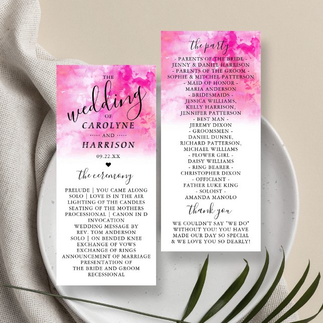 Ombre Watercolor Wedding Program Cards - Rosa Werbekarte (Von Creator hochgeladen)