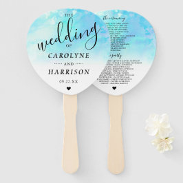 Ombre Watercolor Wedding Program Hand Fans - Blau Fächer
