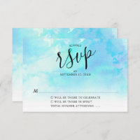 Ombre Watercolor Wedding RSVP Card - Blau