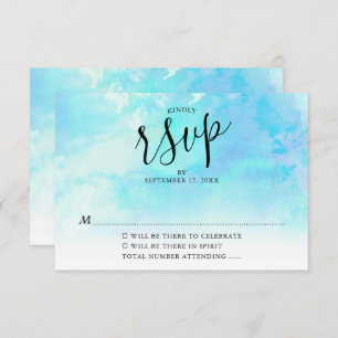 Ombre Watercolor Wedding RSVP Card - Blau Einladung