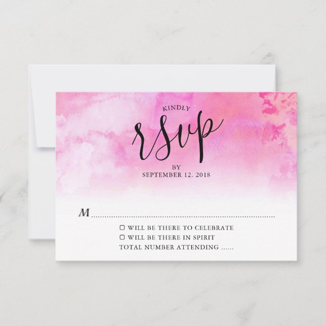 Ombre Watercolor Wedding RSVP Card - Rosa (Vorderseite)