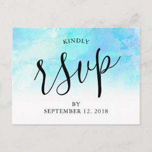 Ombre Watercolor Wedding RSVP Postcard - Blau Einladungspostkarte