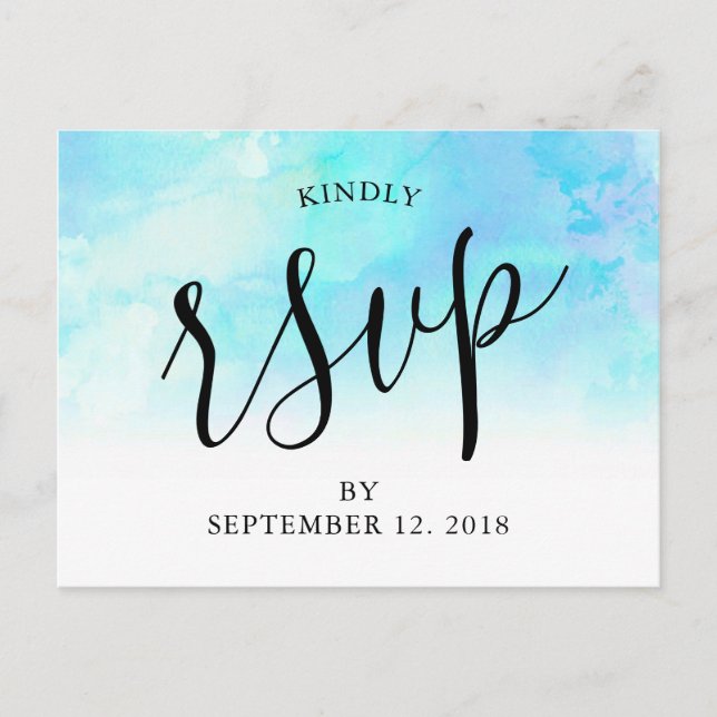 Ombre Watercolor Wedding RSVP Postcard - Blau Einladungspostkarte (Vorderseite)
