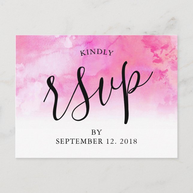 Ombre Watercolor Wedding RSVP Postcard - Rosa Einladungspostkarte (Vorderseite)