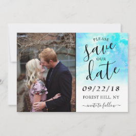 Ombre Watercolor Wedding Save the Date Card - Blau