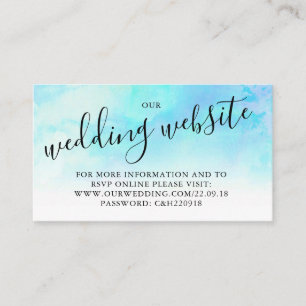 Ombre Watercolor Wedding Website Card - Blau Begleitkarte