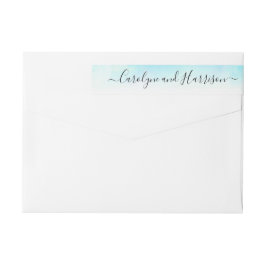 Ombre Watercolor Wedding Wraparound Labels - Blau