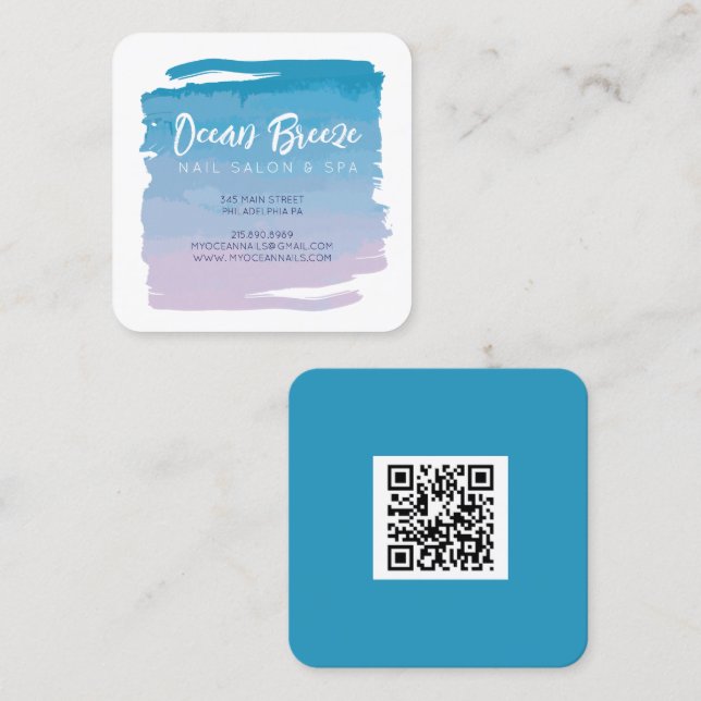 OMBRE-Wellness-Center-QR-Code WATERCOLOR Quadratische Visitenkarte (Vorne/Hinten)