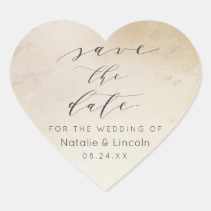 Ombre Yellow Gold Mattiert Foil Luxe Save the Date Herz-Aufkleber