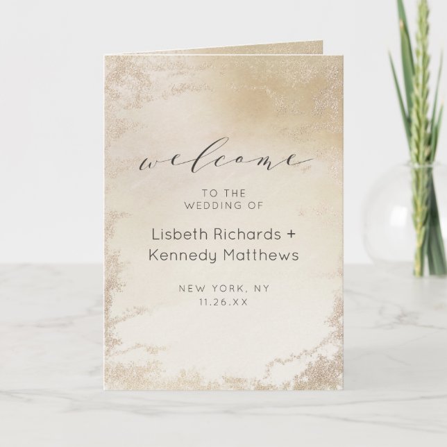 Ombre Yellow Mattiert Foil Wedding Zeremonie Programm (Vorderseite)
